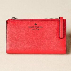 Kate Spade Slim Bifold Wallet Stoplight Pink Pebbled Leather Card Holder NWT